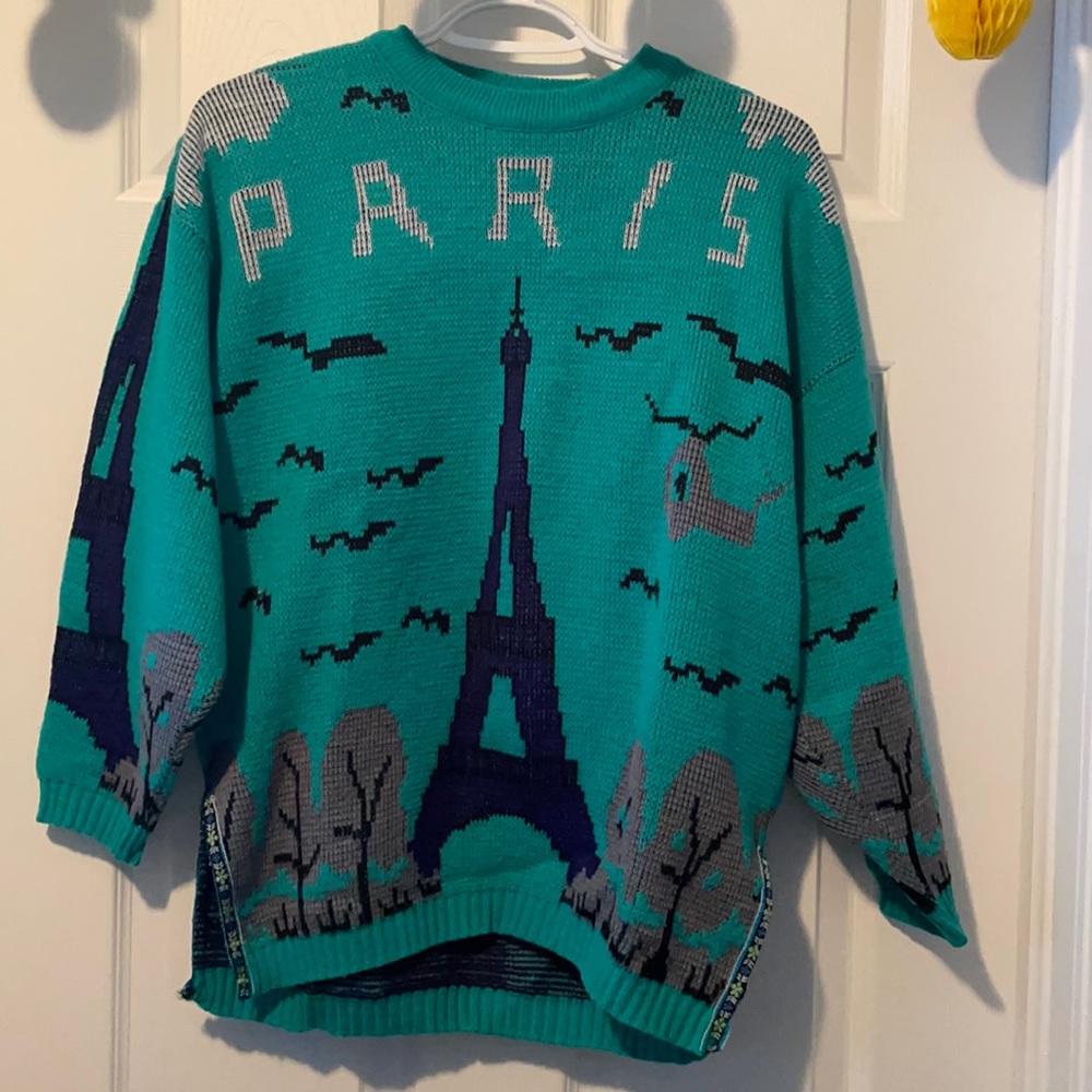 Vintage woven Paris sweater w/embroidered bits.